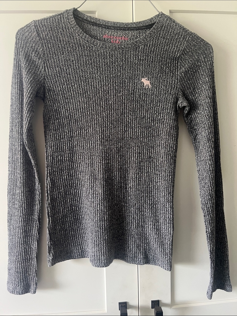 Abercrombie & Fitch Gray Ribbed Long Sleeve Top with Pink Logo